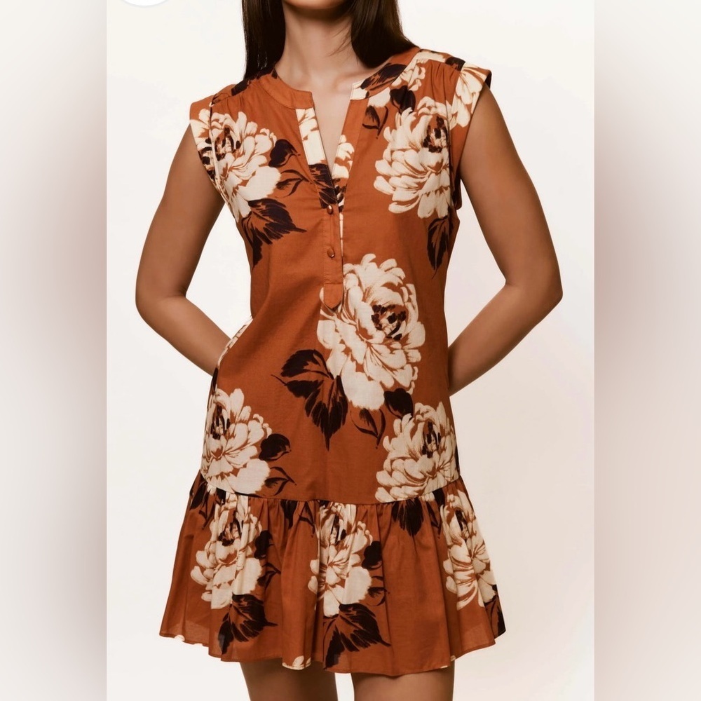 NEW Hutch Anni Dress Sz M Copper Dry Brush Floral Cotton